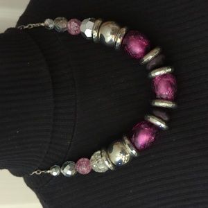 Purple & Silver large bead necklace